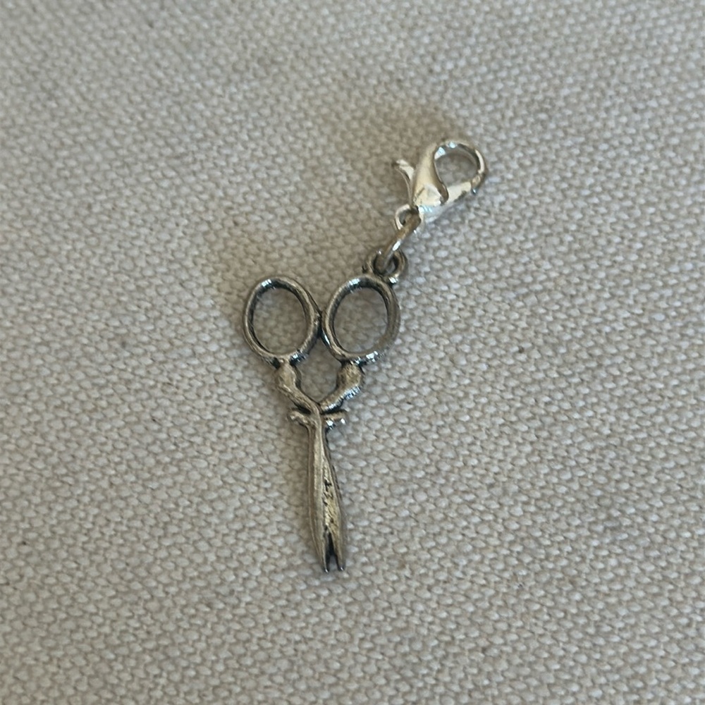 Silver Antique Look Origami Owl Hair Stylist Scissors Double Sided Charm Pendant